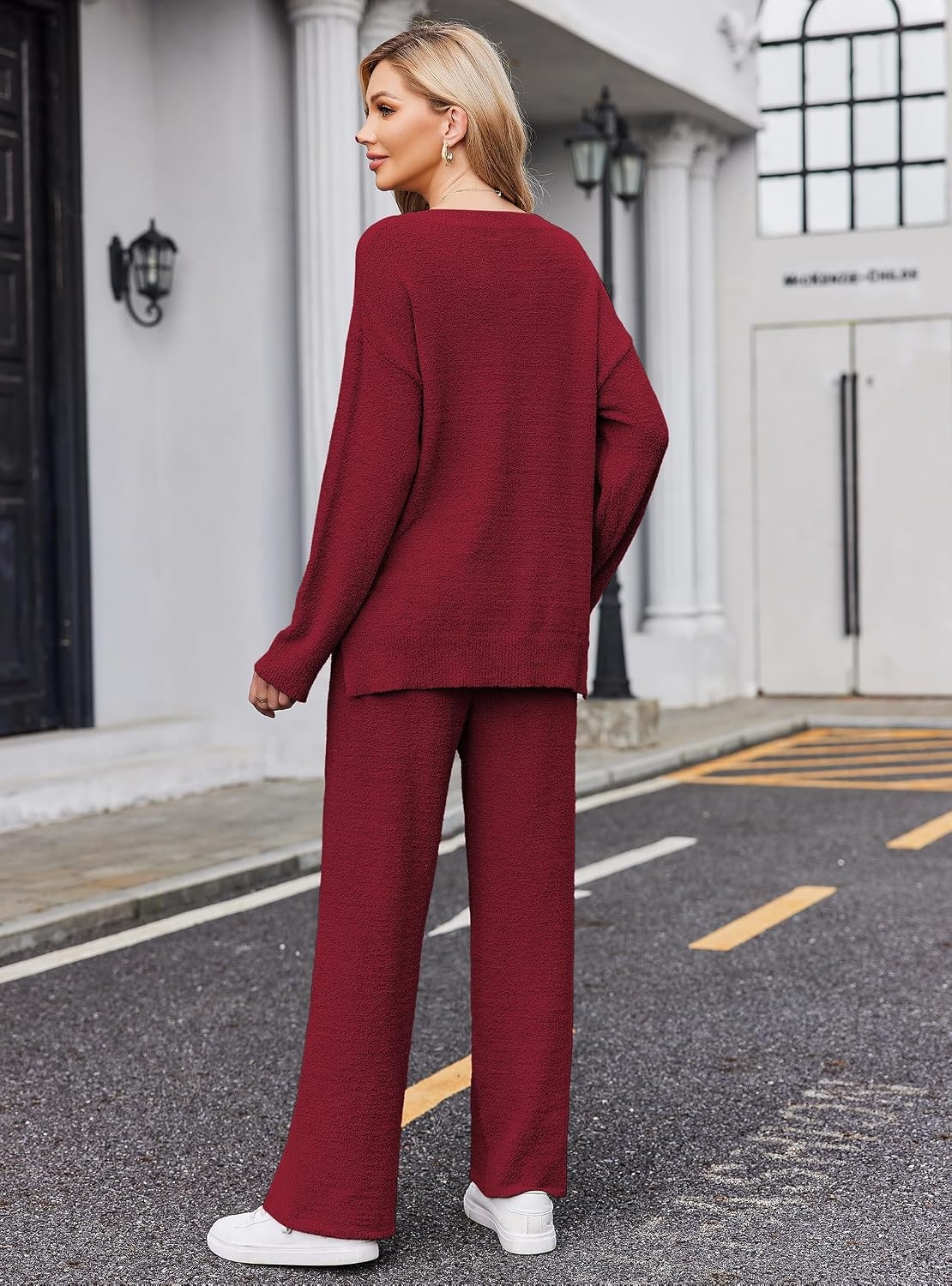image:imageEkouaer Pajamas for Women 2 Piece Lounge Set Fuzzy Fleece Long Sleeve PjsBrick Red