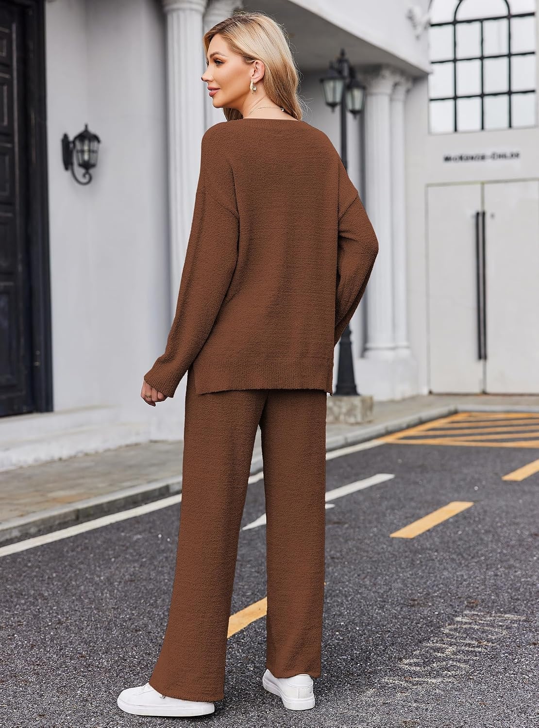 image:imageEkouaer Pajamas for Women 2 Piece Lounge Set Fuzzy Fleece Long Sleeve PjsBrown