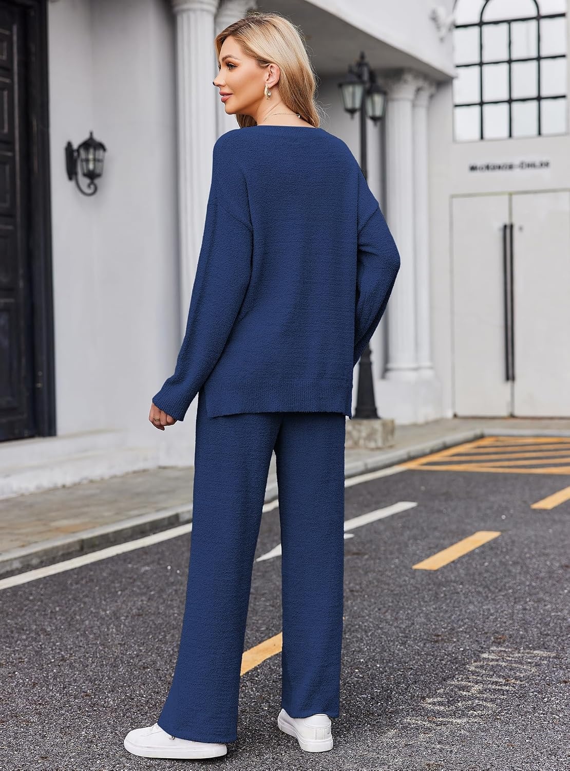 image:imageEkouaer Pajamas for Women 2 Piece Lounge Set Fuzzy Fleece Long Sleeve PjsNavy