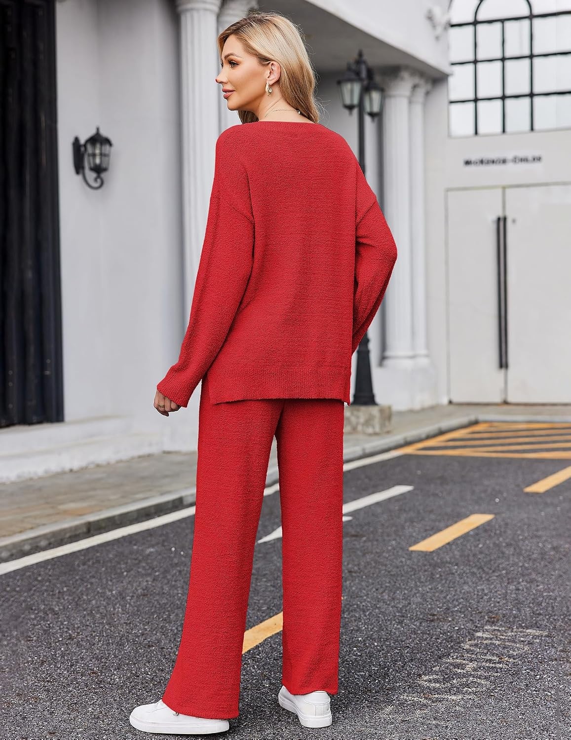 image:imageEkouaer Pajamas for Women 2 Piece Lounge Set Fuzzy Fleece Long Sleeve PjsRed