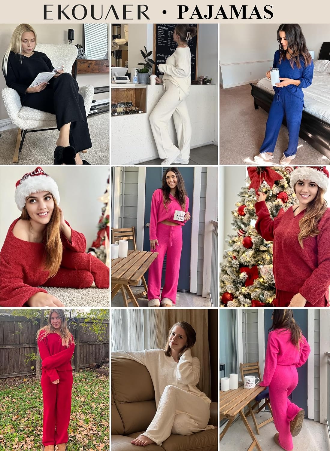 image:imageEkouaer Pajamas for Women 2 Piece Lounge Set Fuzzy Fleece Long Sleeve PjsTaro