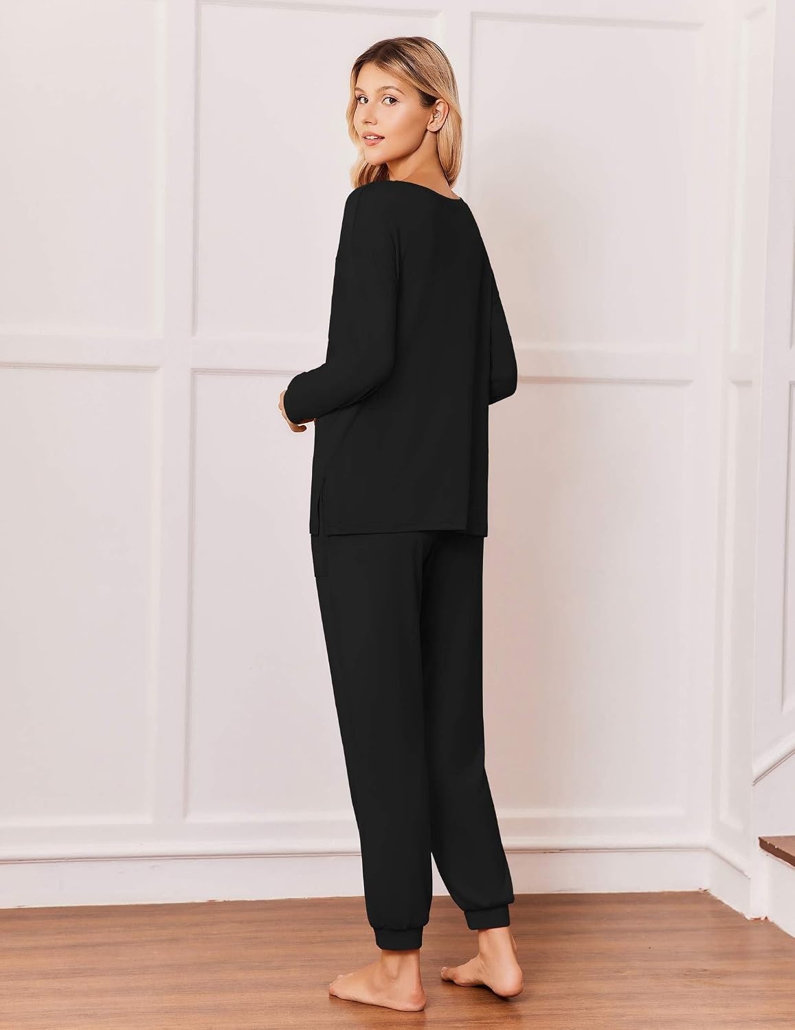 image:imageEkouaer Pajamas for Women Set 2 Piece Long Sleeve Pjs Casual Lounge SetsBlack