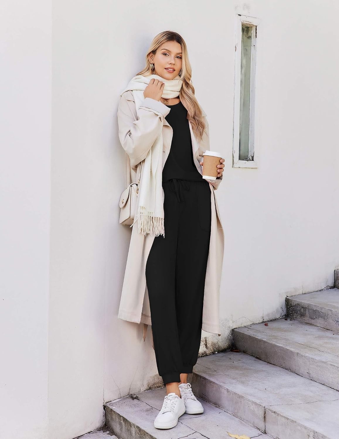 image:imageEkouaer Pajamas for Women Set 2 Piece Long Sleeve Pjs Casual Lounge SetsBlack
