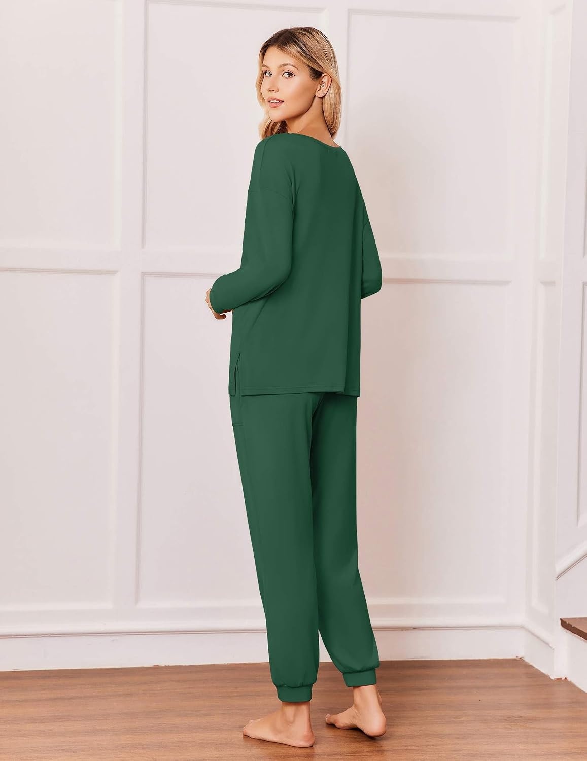 image:imageEkouaer Pajamas for Women Set 2 Piece Long Sleeve Pjs Casual Lounge SetsDark Green