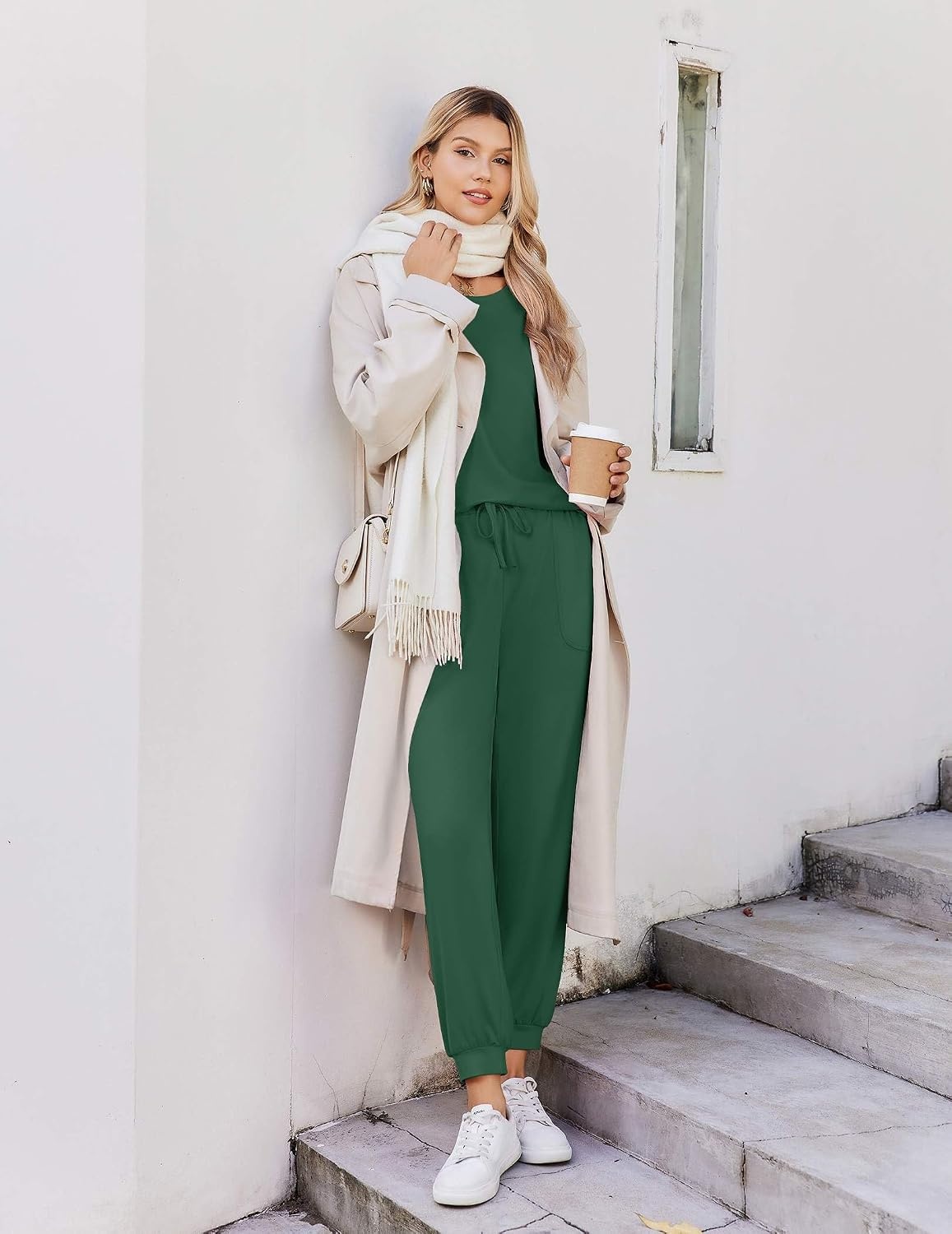 image:imageEkouaer Pajamas for Women Set 2 Piece Long Sleeve Pjs Casual Lounge SetsDark Green