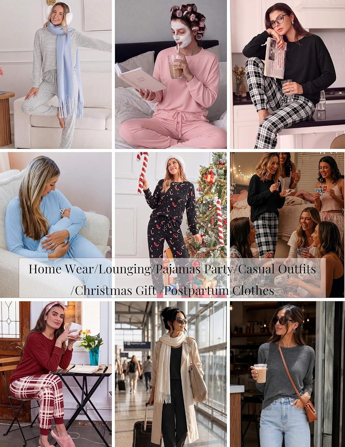 image:imageEkouaer Pajamas for Women Set 2 Piece Long Sleeve Pjs Casual Lounge SetsDark Green
