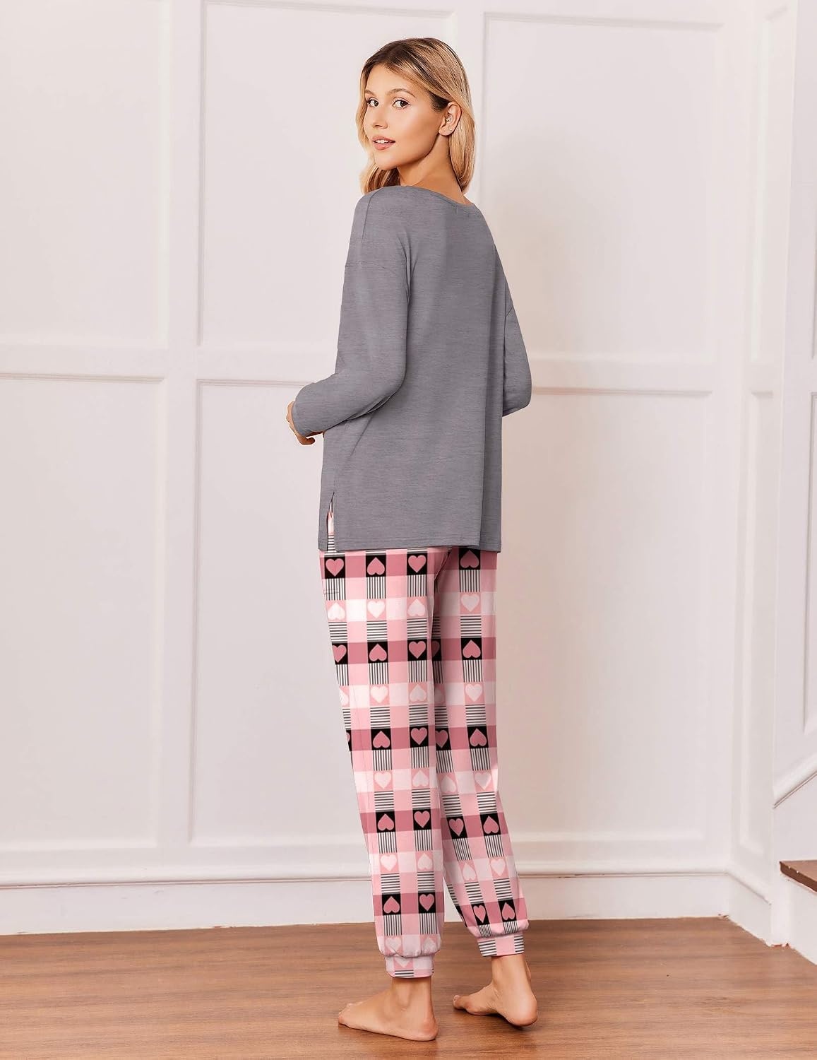 image:imageEkouaer Pajamas for Women Set 2 Piece Long Sleeve Pjs Casual Lounge SetsDheart Gray