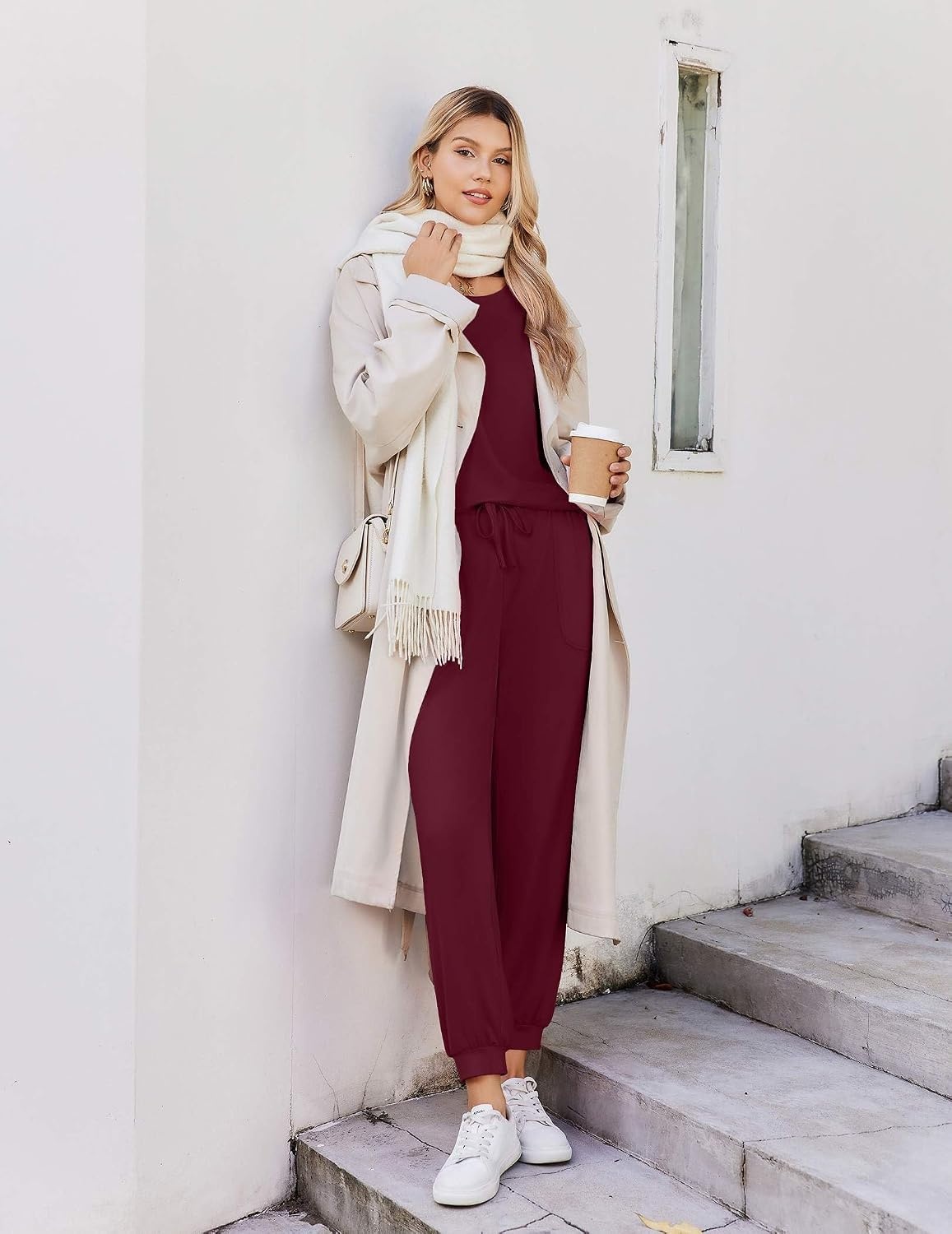 image:imageEkouaer Pajamas for Women Set 2 Piece Long Sleeve Pjs Casual Lounge SetsJujube Red