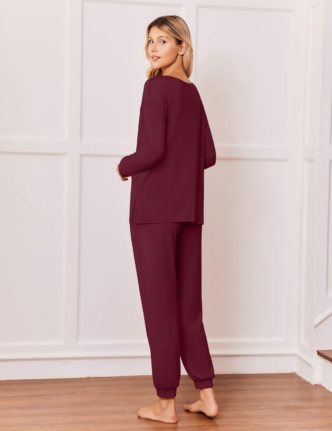 image:imageEkouaer Pajamas for Women Set 2 Piece Long Sleeve Pjs Casual Lounge SetsJujube Red