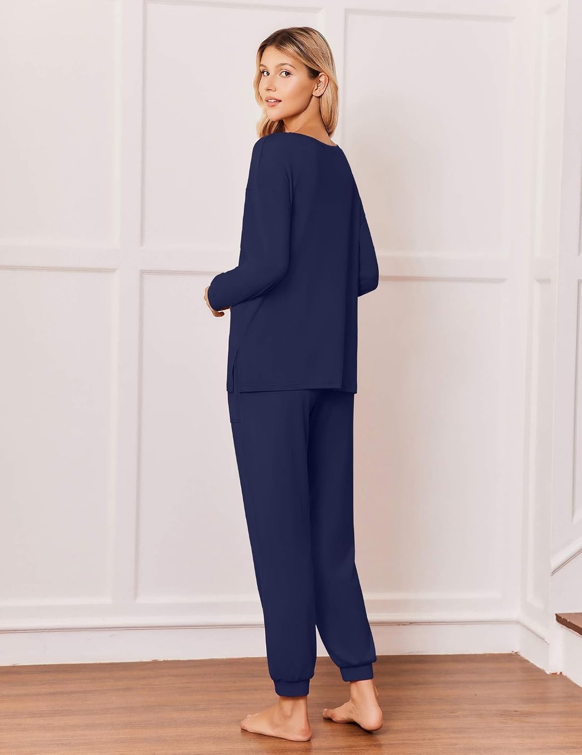 image:imageEkouaer Pajamas for Women Set 2 Piece Long Sleeve Pjs Casual Lounge SetsNavy