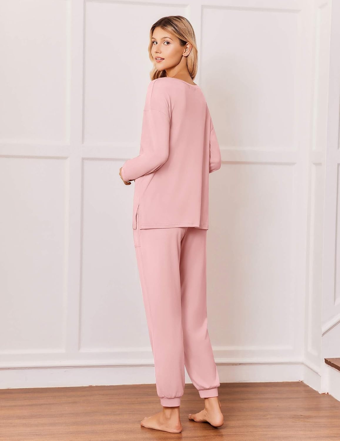 image:imageEkouaer Pajamas for Women Set 2 Piece Long Sleeve Pjs Casual Lounge SetsPink