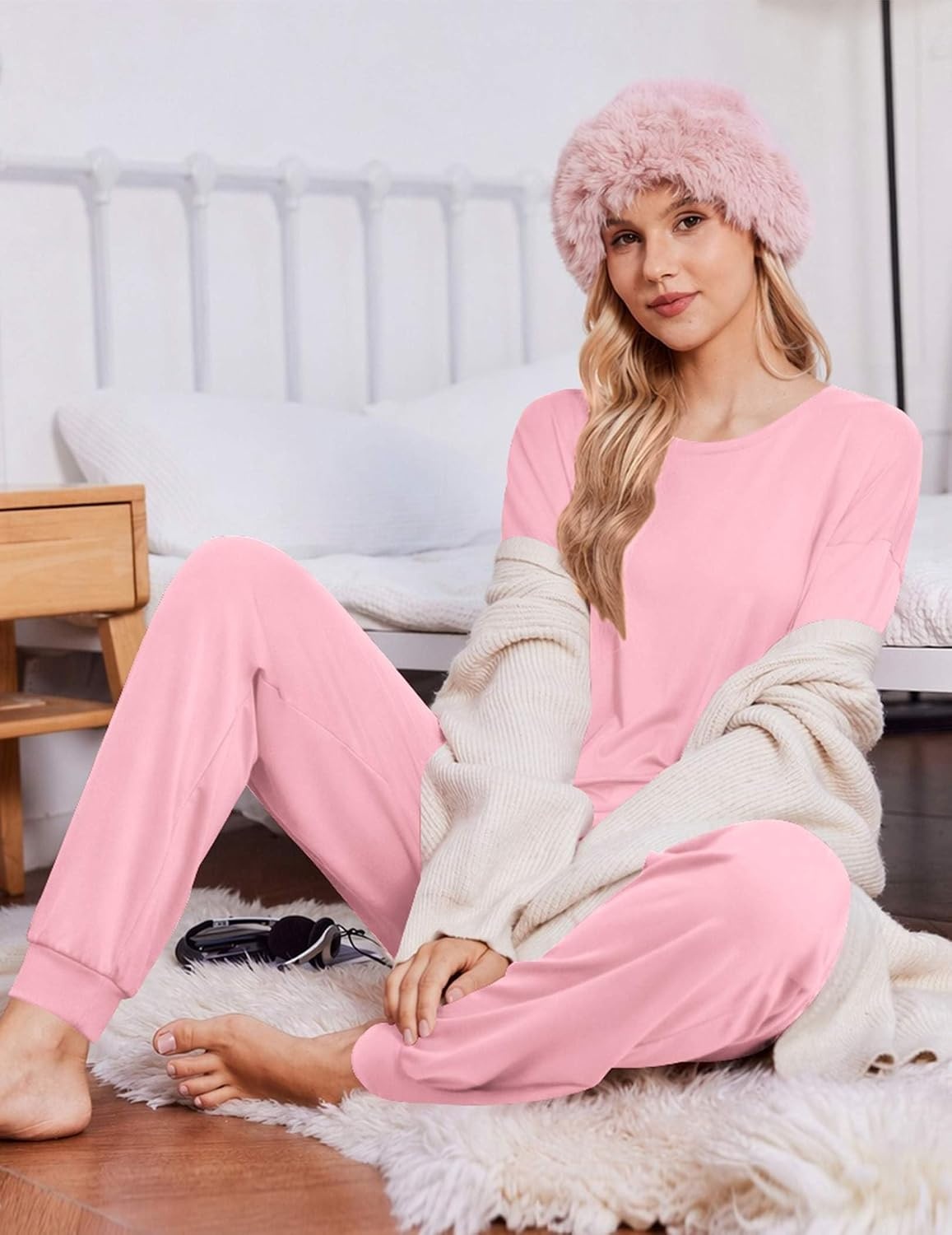 image:imageEkouaer Pajamas for Women Set 2 Piece Long Sleeve Pjs Casual Lounge SetsPink