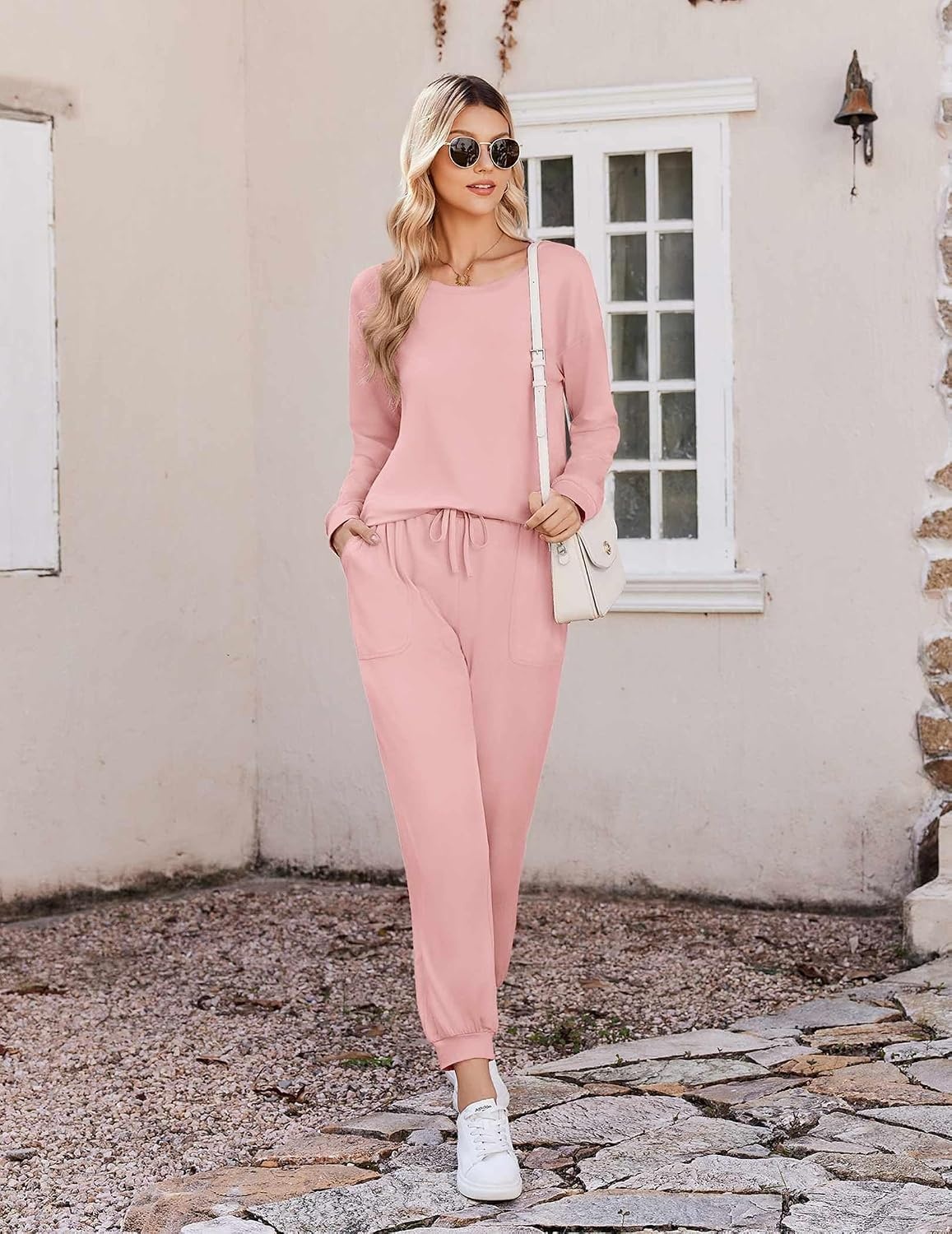 image:imageEkouaer Pajamas for Women Set 2 Piece Long Sleeve Pjs Casual Lounge SetsPink
