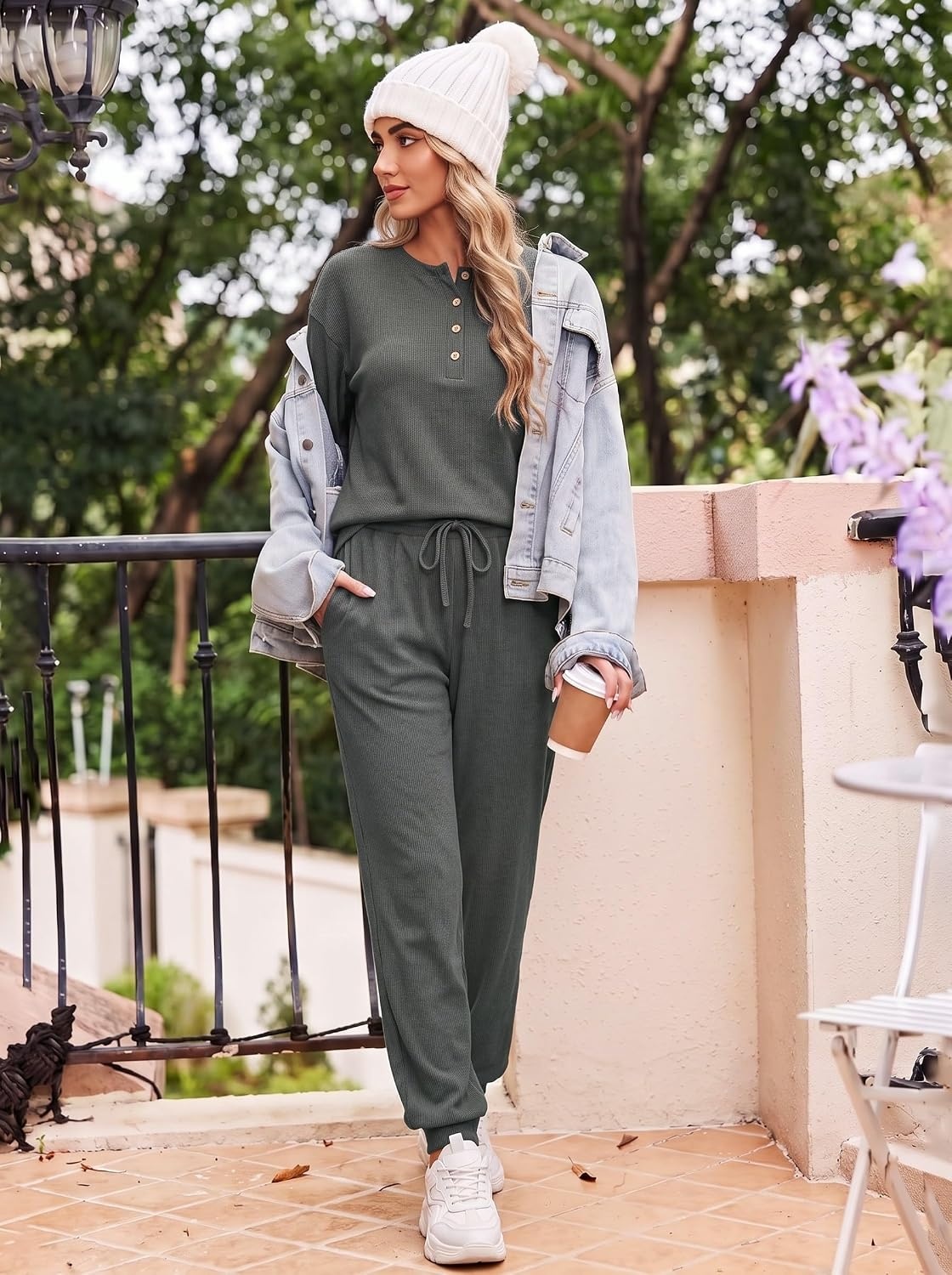 image:imageEkouaer Womens Pajama Sets 2 Piece Soft Pjs Long Sleeve Lounge SetGrey