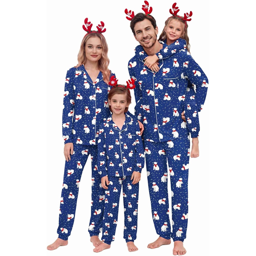image:imageEkouaer Christmas Family Pajamas Matching Sets Long Sleeve Button Up PjsBlue Polar Bear