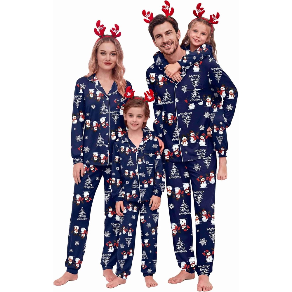 image:imageEkouaer Christmas Family Pajamas Matching Sets Long Sleeve Button Up PjsNavy Snowman