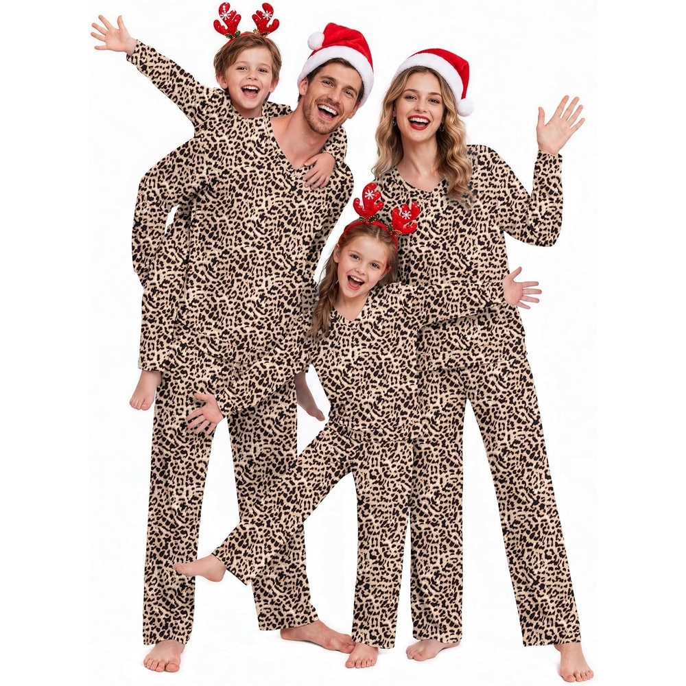 image:imageEkouaer Family Christmas Pajamas Matching Sets Couple Pjs Holiday SleepwearBrown Leopard