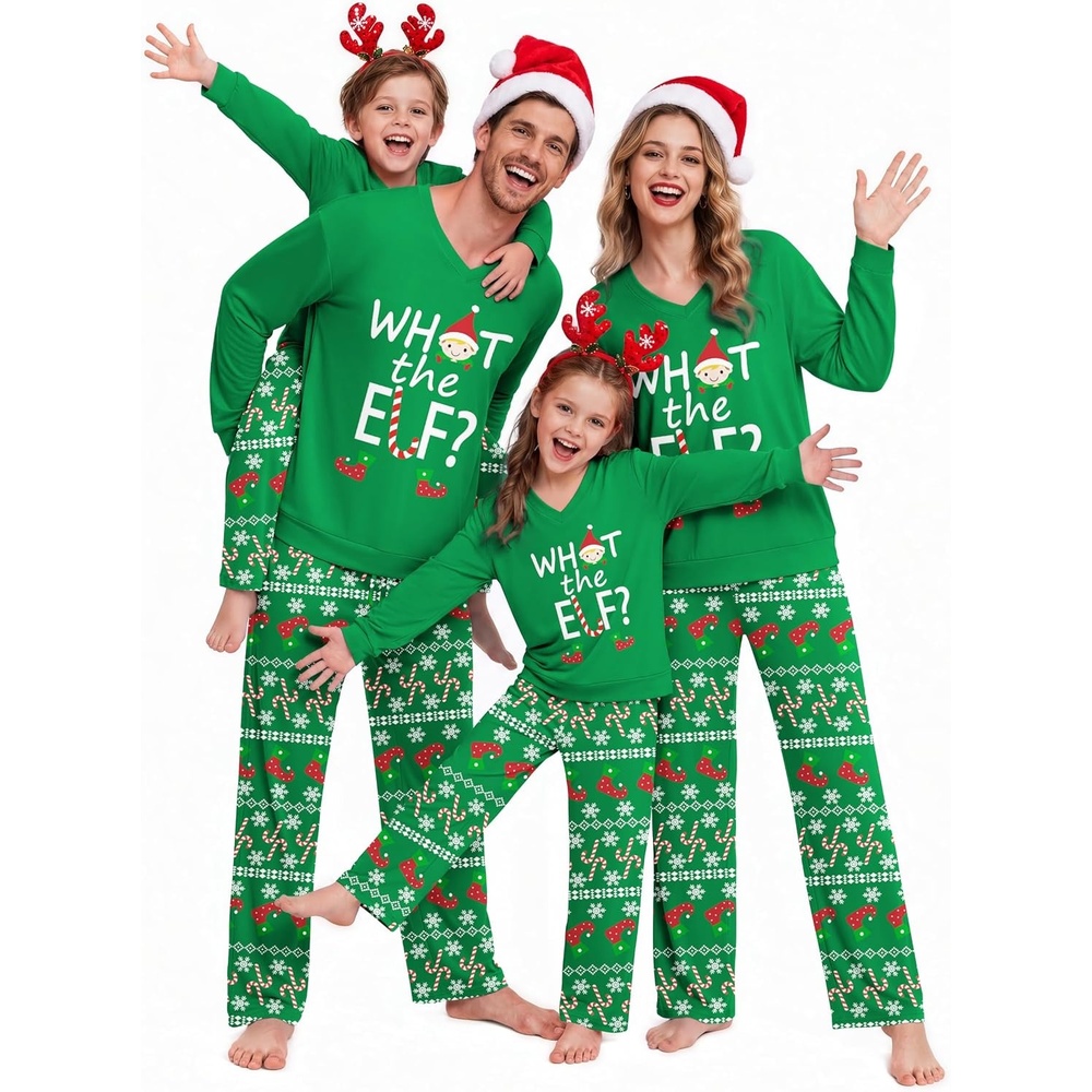 image:imageEkouaer Family Christmas Pajamas Matching Sets Couple Pjs Holiday SleepwearGreen Elf