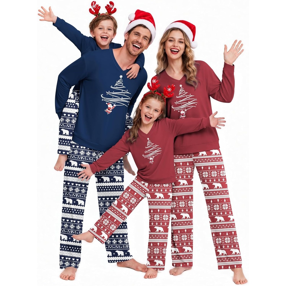 image:imageEkouaer Family Christmas Pajamas Matching Sets Couple Pjs Holiday SleepwearNavy Santa Bear