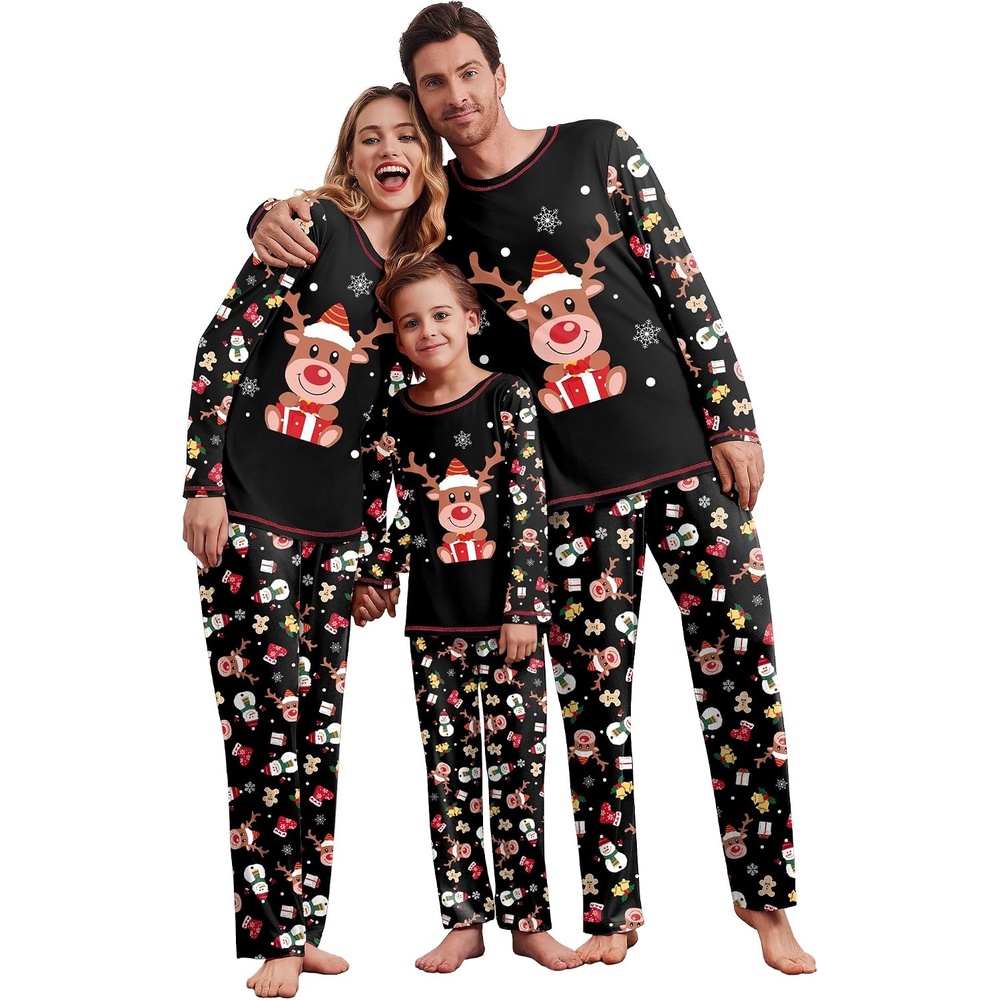 image:imageEkouaer Family Christmas Pajamas Matching Sets Soft Pjs SleepwearBlack Animal