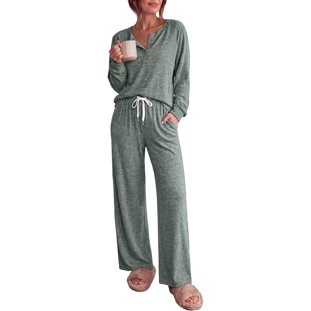 image:imageEkouaer Lounge Sets for Women Soft 2 Piece Pajama Sets Long Sleeve Fall OutfitsArmy