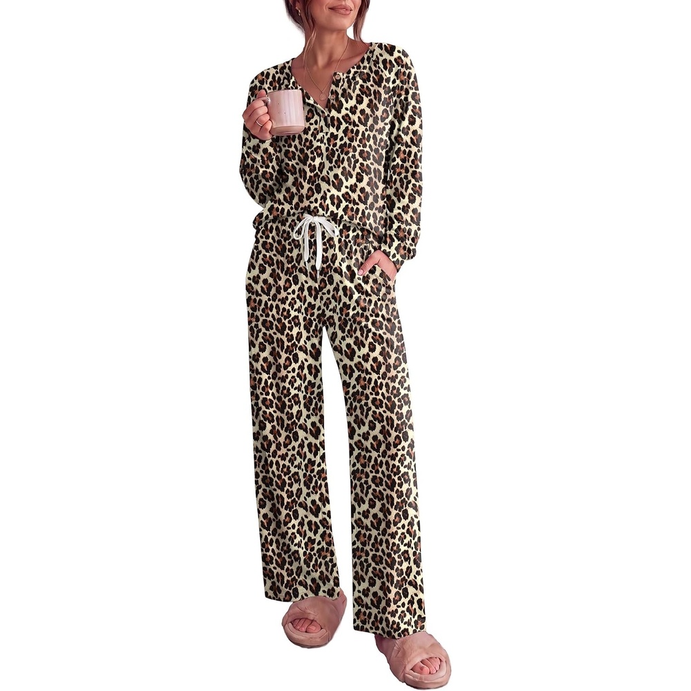 image:imageEkouaer Lounge Sets for Women Soft 2 Piece Pajama Sets Long Sleeve Fall OutfitsCheetah