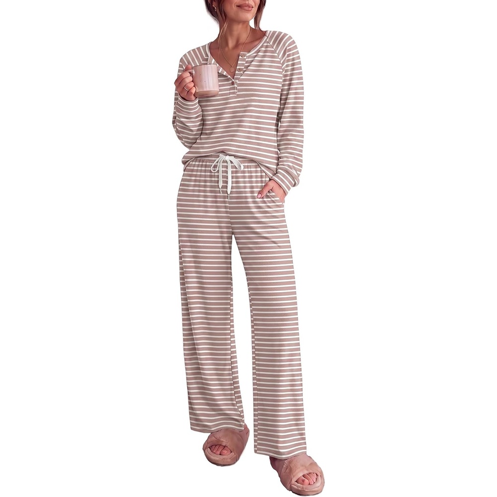 image:imageEkouaer Lounge Sets for Women Soft 2 Piece Pajama Sets Long Sleeve Fall OutfitsPink Stripe