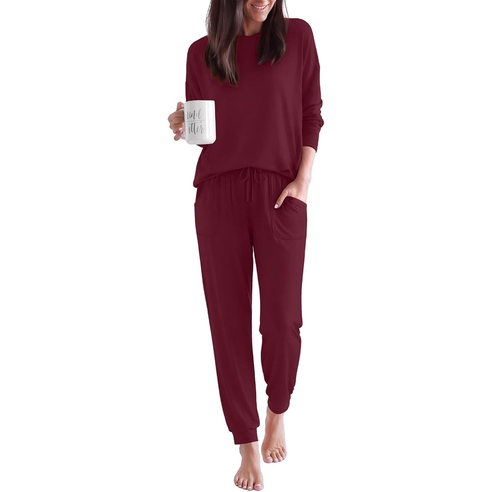image:imageEkouaer Pajamas for Women Set 2 Piece Long Sleeve Pjs Casual Lounge SetsJujube Red