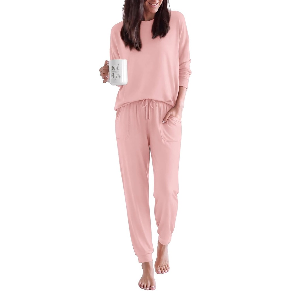 image:imageEkouaer Pajamas for Women Set 2 Piece Long Sleeve Pjs Casual Lounge SetsPink