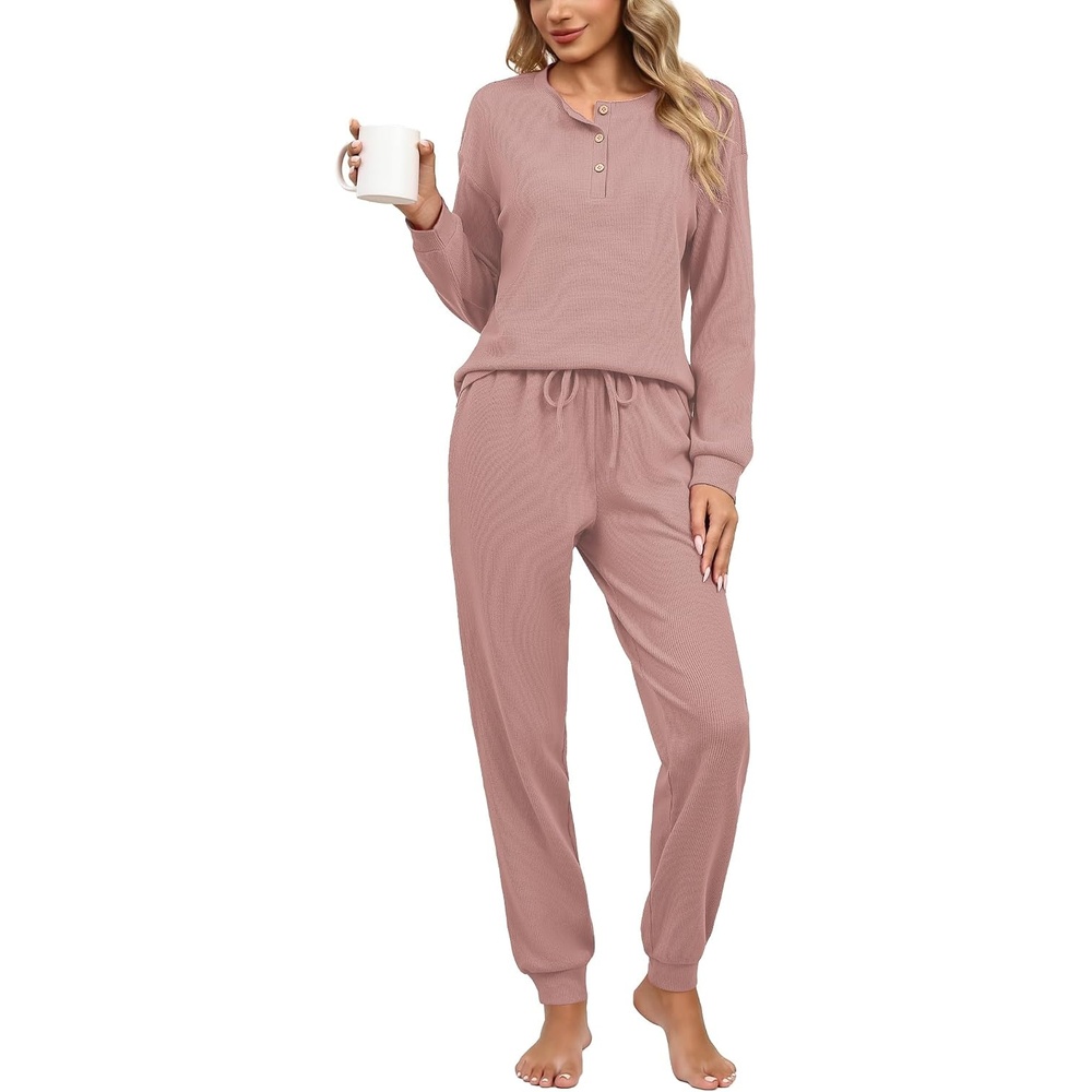 image:imageEkouaer Womens Pajama Sets 2 Piece Soft Pjs Long Sleeve Lounge SetPink