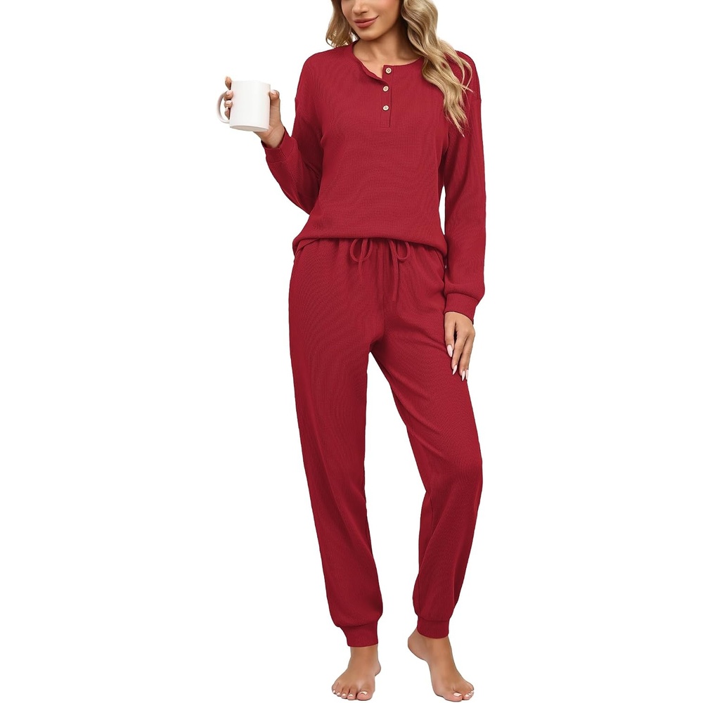 image:imageEkouaer Womens Pajama Sets 2 Piece Soft Pjs Long Sleeve Lounge SetRed