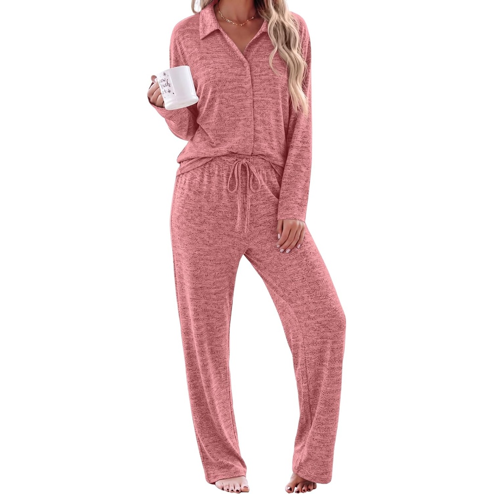 image:imageEkouaer Womens Pajama Sets Long Sleeve Button Down Lounge Sets with PocketsMauve