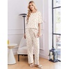Ekouaer 2 Pack Womens Pajamas Sets Short Sleeve Long Pants Pjs Lounge Set(Black Bow/Apricot Floral Print)