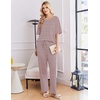 Ekouaer 2 Pack Womens Pajamas Sets Short Sleeve Long Pants Pjs Lounge Set(Heart Print/Red Striped)
