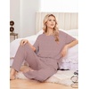 Ekouaer 2 Pack Womens Pajamas Sets Short Sleeve Long Pants Pjs Lounge Set(Heart Print/Red Striped)
