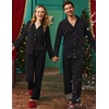 Ekouaer Couple Matching Pajamas Sets Long Sleeve Button Down Sleepwear(Black)