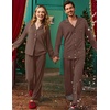 Ekouaer Couple Matching Pajamas Sets Long Sleeve Button Down Sleepwear(Brown)