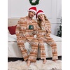 Ekouaer Couple Matching Pajamas Sets Long Sleeve Button Down Sleepwear(Brown Gingerbread)
