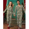 Ekouaer Couple Matching Pajamas Sets Long Sleeve Button Down Sleepwear(Green Santa)