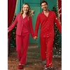 Ekouaer Couple Matching Pajamas Sets Long Sleeve Button Down Sleepwear(Red)