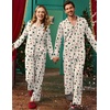 Ekouaer Couple Matching Pajamas Sets Long Sleeve Button Down Sleepwear(White Tree)
