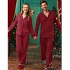 Ekouaer Couple Matching Pajamas Sets Long Sleeve Button Down Sleepwear(Wine Red)