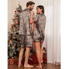 Ekouaer Couple Matching Pajamas Sets Silk Short Sleeve Button Up Sleepwear(Brown Leopard)