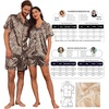 Ekouaer Couple Matching Pajamas Sets Silk Short Sleeve Button Up Sleepwear(Brown Leopard)