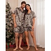 Ekouaer Couple Matching Pajamas Sets Silk Short Sleeve Button Up Sleepwear(Brown Leopard)
