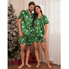 Ekouaer Couple Matching Pajamas Sets Silk Short Sleeve Button Up Sleepwear(Christmas Green)