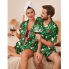 Ekouaer Couple Matching Pajamas Sets Silk Short Sleeve Button Up Sleepwear(Christmas Green)