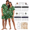 Ekouaer Couple Matching Pajamas Sets Silk Short Sleeve Button Up Sleepwear(Christmas Green)