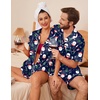 Ekouaer Couple Matching Pajamas Sets Silk Short Sleeve Button Up Sleepwear(Christmas Navy)