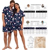Ekouaer Couple Matching Pajamas Sets Silk Short Sleeve Button Up Sleepwear(Christmas Navy)